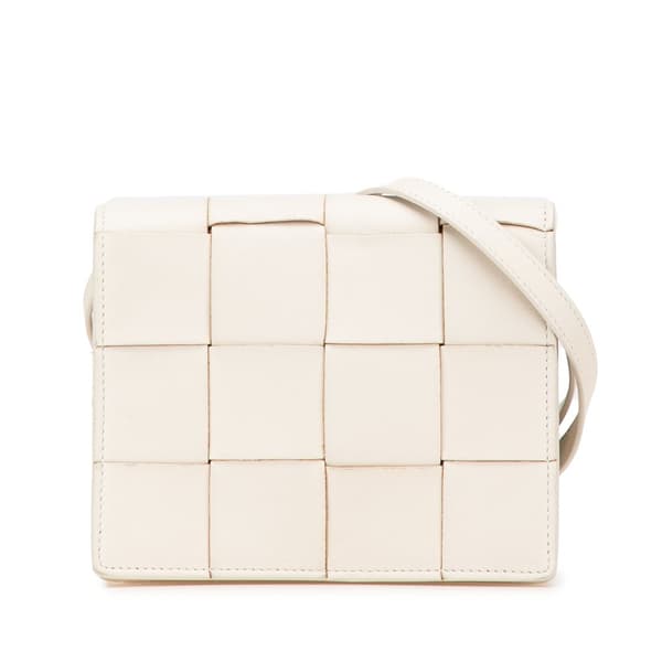 Pre-owned Bottega Veneta Mini Lambskin Maxi Intrecciato Cassette Crossbody White