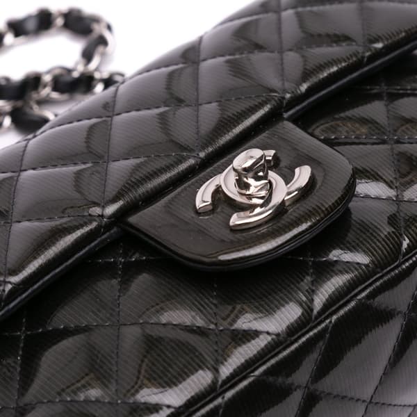 Pre-owned Chanel Mini Rectangular Classic Striped Patent Single Flap Black