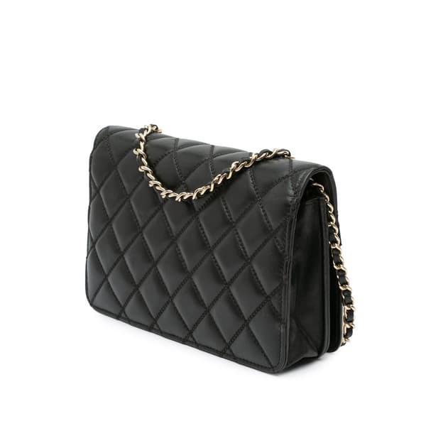 Pre-owned Chanel Paris in Rome CC Bicolor Quilted Lambskin Wallet On Chain Black