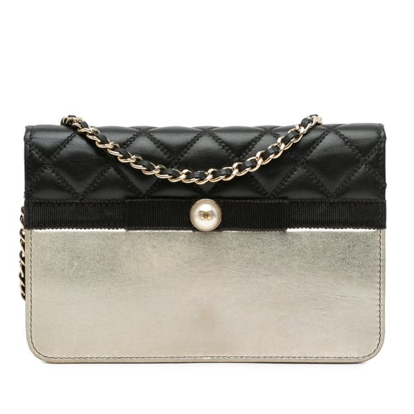 Pre-owned Chanel Paris in Rome CC Bicolor Quilted Lambskin Wallet On Chain Black
