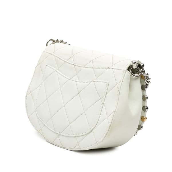 Pre-owned Chanel Small Quilted Lambskin Studded Bubble Flap White
