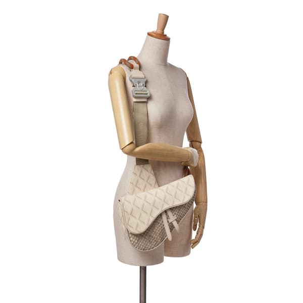 Pre-owned Dior Coated Canvas CD Diamond Nautic Saddle Crossbody White