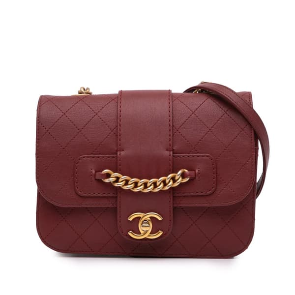 Pre-owned Chanel Medium Quilted Sheepskin Front Chain Flap Red