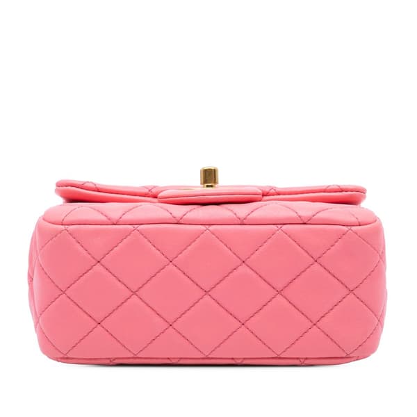 Pre-owned Chanel Mini Square Classic Lambskin Pearl Crush Single Flap Pink