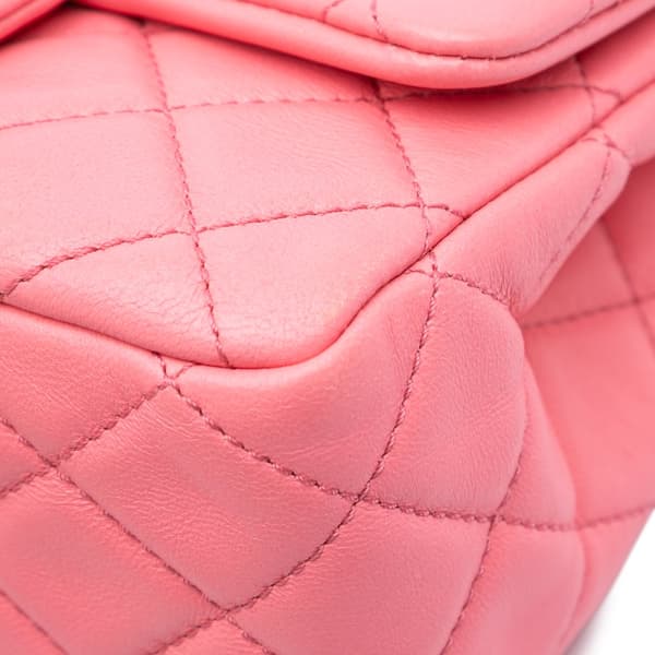 Pre-owned Chanel Mini Square Classic Lambskin Pearl Crush Single Flap Pink