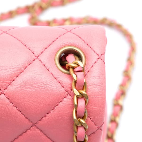 Pre-owned Chanel Mini Square Classic Lambskin Pearl Crush Single Flap Pink