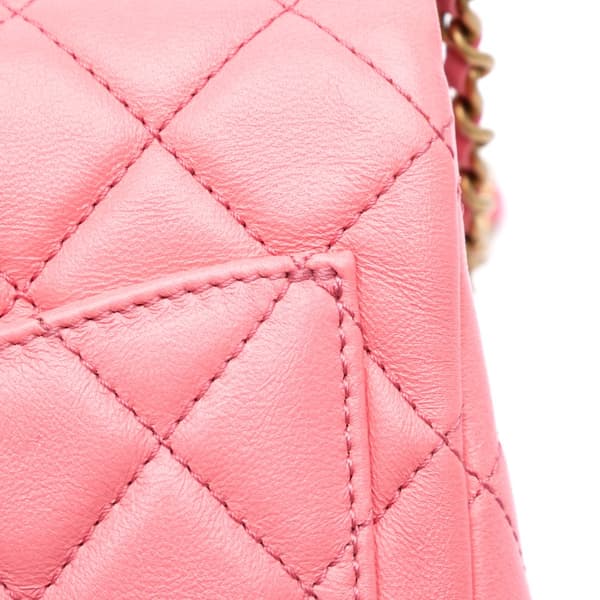 Pre-owned Chanel Mini Square Classic Lambskin Pearl Crush Single Flap Pink