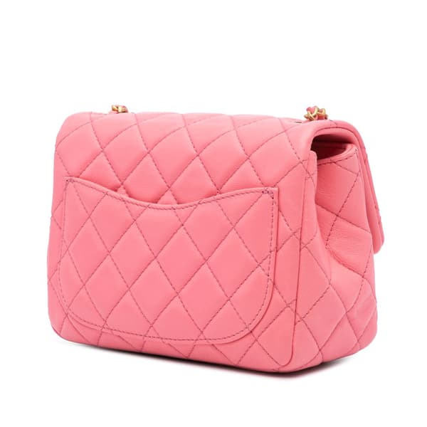 Pre-owned Chanel Mini Square Classic Lambskin Pearl Crush Single Flap Pink