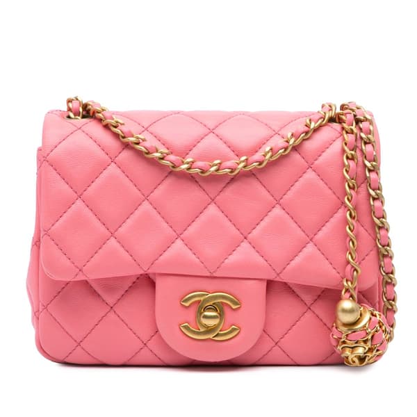 Pre-owned Chanel Mini Square Classic Lambskin Pearl Crush Single Flap Pink