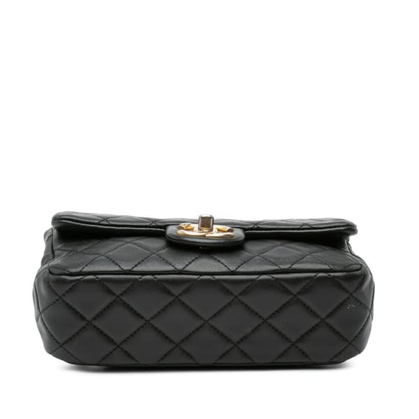 Pre-owned Chanel Mini Rectangular Lambskin Pearl Samba Single Flap Black