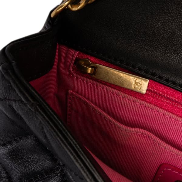 Pre-owned Chanel Mini Rectangular Lambskin Pearl Samba Single Flap Black