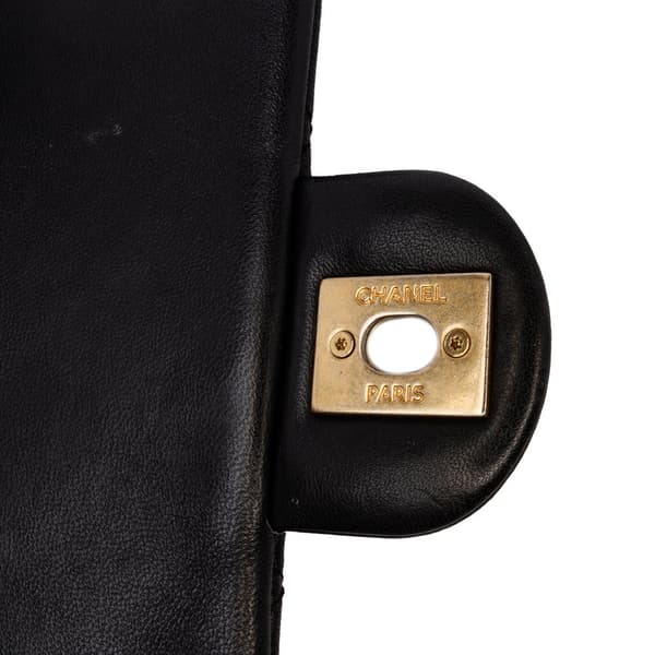 Pre-owned Chanel Mini Rectangular Lambskin Pearl Samba Single Flap Black