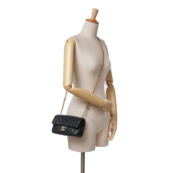 Pre-owned Chanel Mini Rectangular Lambskin Pearl Samba Single Flap Black
