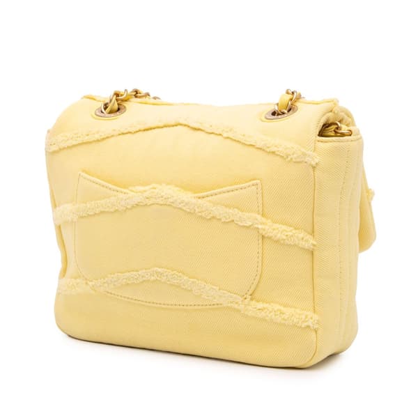 Pre-owned Chanel Small Chevron Denim Fringe Coco Flap Yellow