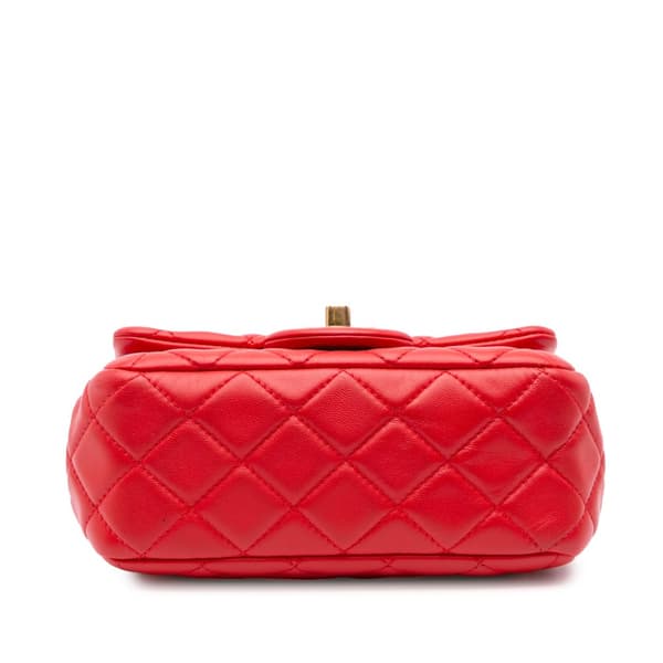 Pre-owned Chanel Mini Square Classic Lambskin Pearl Crush Single Flap Red