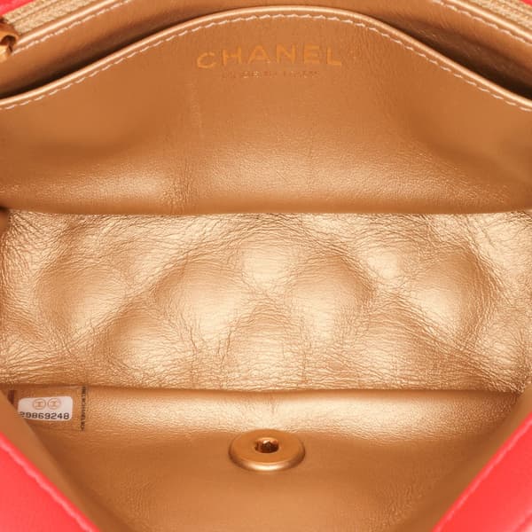 Pre-owned Chanel Mini Square Classic Lambskin Pearl Crush Single Flap Red