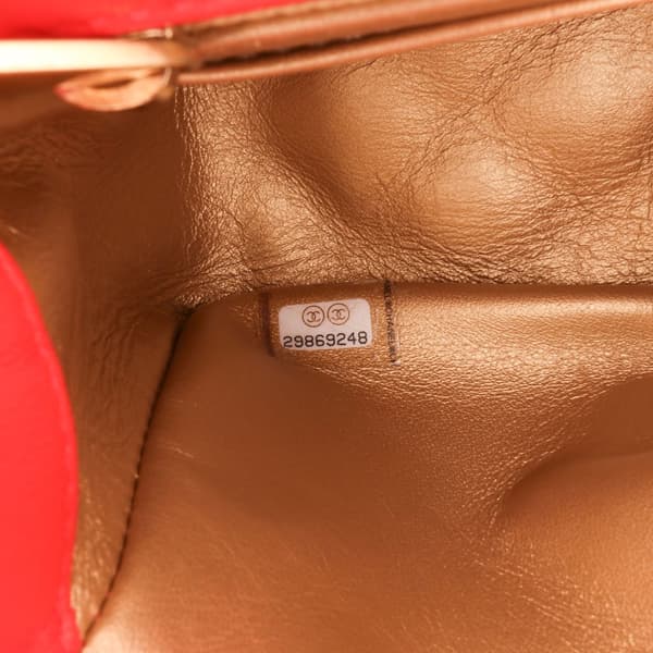 Pre-owned Chanel Mini Square Classic Lambskin Pearl Crush Single Flap Red
