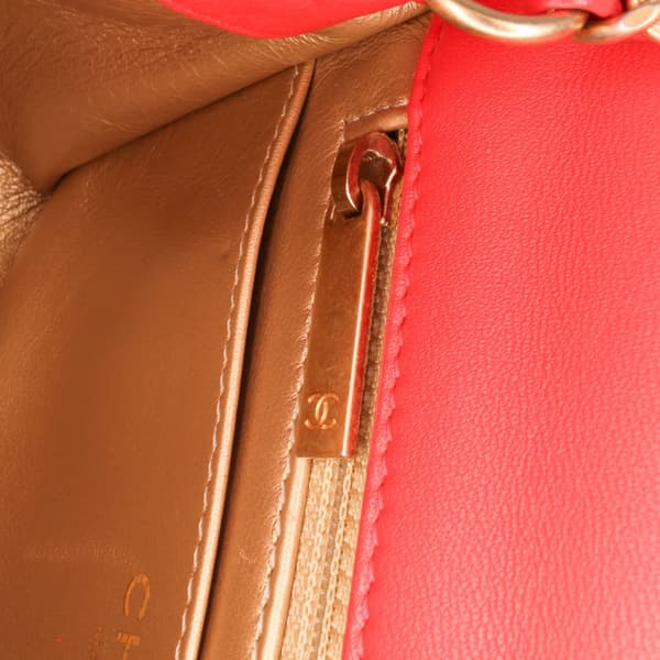 Pre-owned Chanel Mini Square Classic Lambskin Pearl Crush Single Flap Red