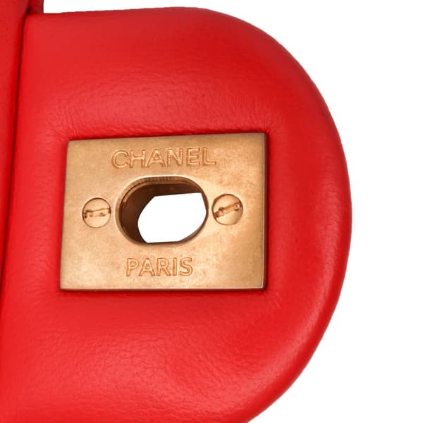 Pre-owned Chanel Mini Square Classic Lambskin Pearl Crush Single Flap Red