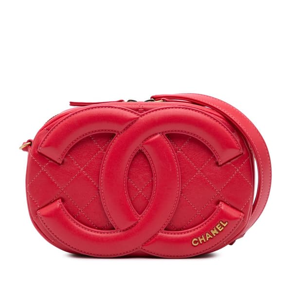 Pre-owned Chanel CC Quilted Lambskin Coco Midnight Camera Bag Red