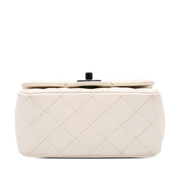 Pre-owned Chanel Mini Square Classic Crumpled Calfskin Single Flap White
