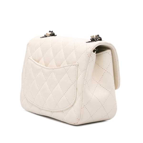 Pre-owned Chanel Mini Square Classic Crumpled Calfskin Single Flap White