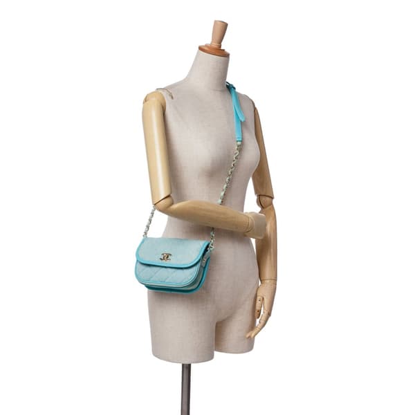 Pre-owned Chanel Mini CC Quilted Denim Messenger Flap Blue