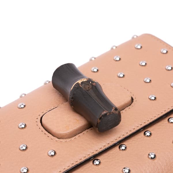 Pre-owned Gucci Small Leather Studded Miss Bamboo Crossbody Brown