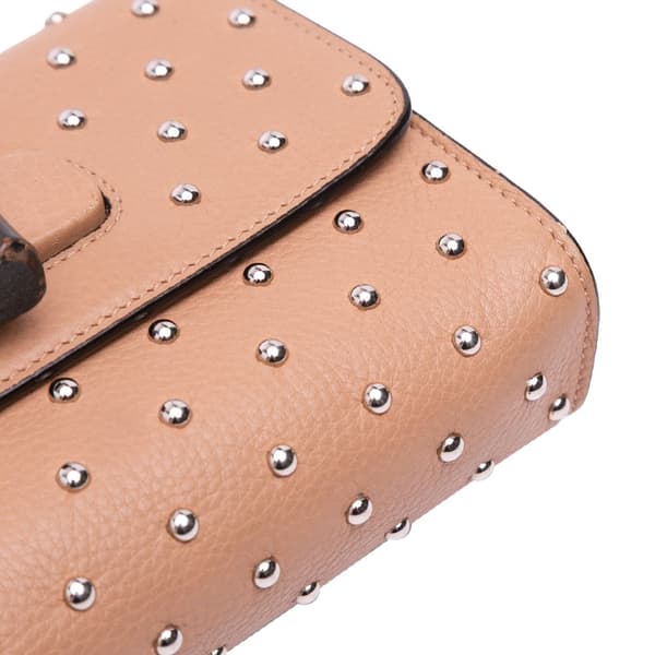 Pre-owned Gucci Small Leather Studded Miss Bamboo Crossbody Brown