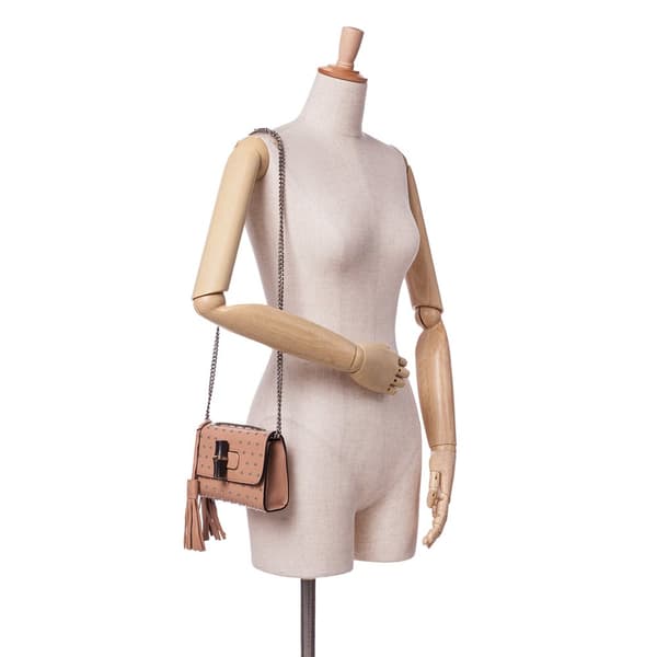 Pre-owned Gucci Small Leather Studded Miss Bamboo Crossbody Brown