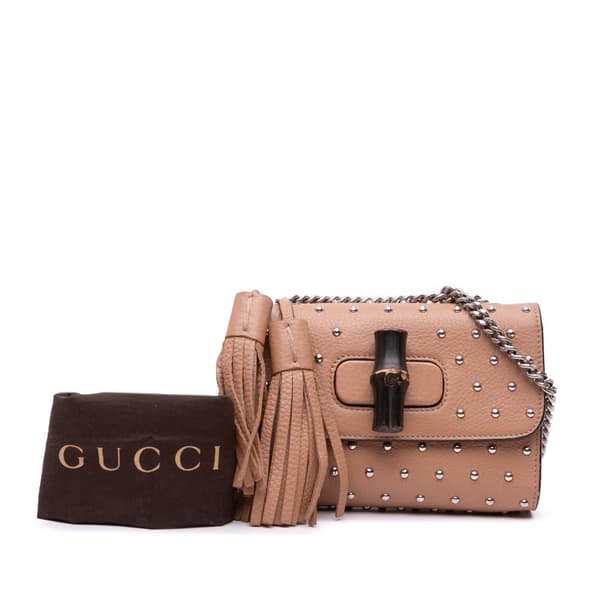 Pre-owned Gucci Small Leather Studded Miss Bamboo Crossbody Brown