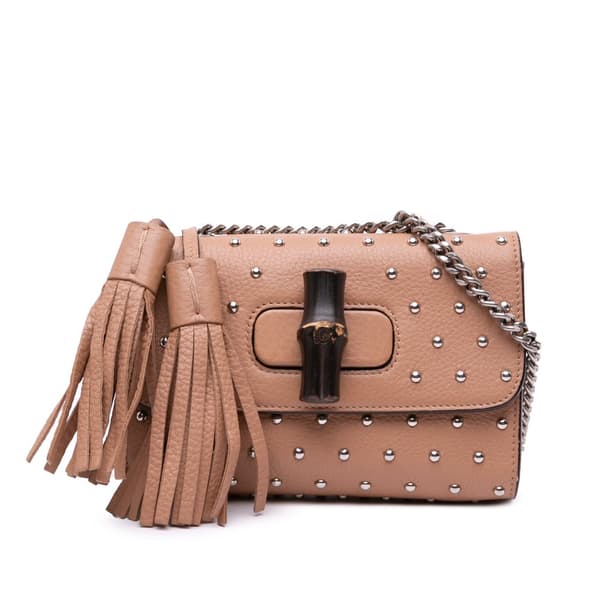 Pre-owned Gucci Small Leather Studded Miss Bamboo Crossbody Brown