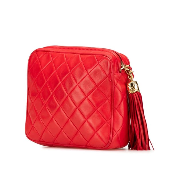Pre-owned Chanel CC Quilted Lambskin Tassel Camera Bag Red