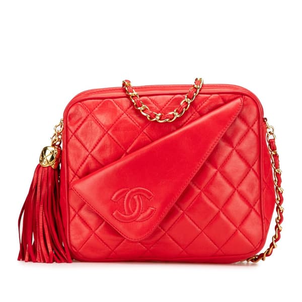 Pre-owned Chanel CC Quilted Lambskin Tassel Camera Bag Red