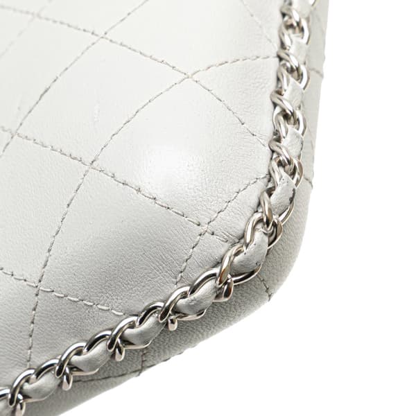 Pre-owned Chanel CC Quilted Lambskin Chain Around Phone Holder Gray