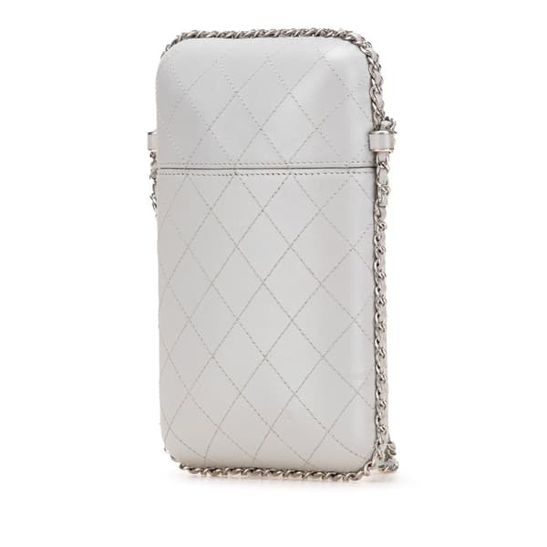 Pre-owned Chanel CC Quilted Lambskin Chain Around Phone Holder Gray