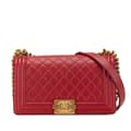 Miniatyrbilde 1 av 9: Pre-owned Chanel Old Medium Quilted Lambskin Boy Flap Red