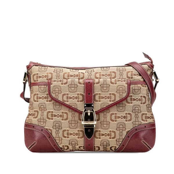 Pre-owned Gucci Horsebit Canvas Crossbody Brown