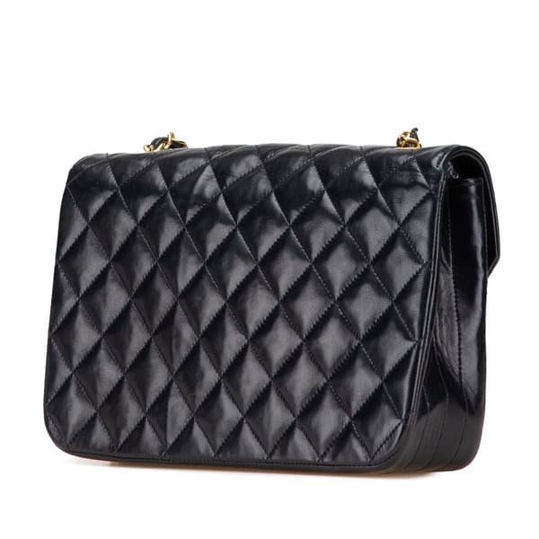 Pre-owned Chanel CC Quilted Lambskin Round Flap Blue