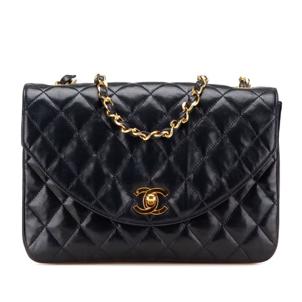 Pre-owned Chanel CC Quilted Lambskin Round Flap Blue