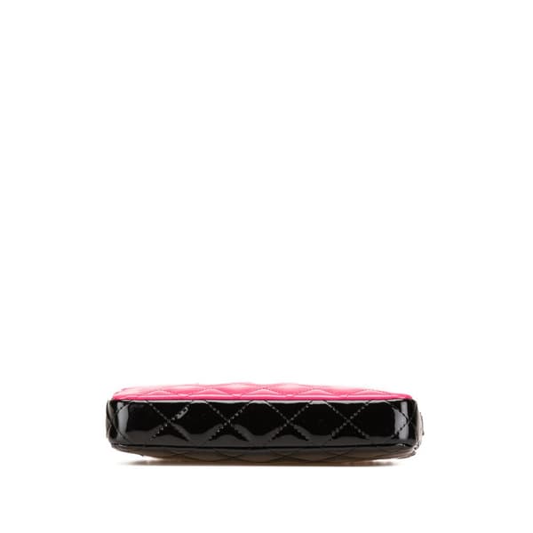 Pre-owned Chanel Bicolor Patent Double Zip Wallet on Chain Pink