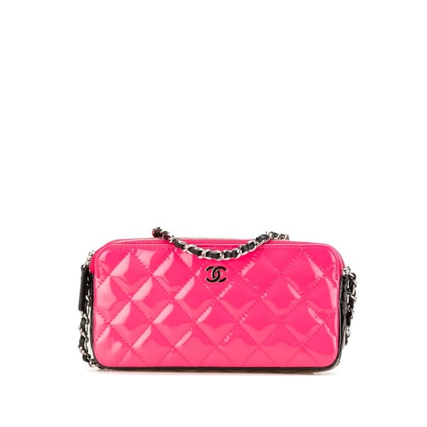 Pre-owned Chanel Bicolor Patent Double Zip Wallet on Chain Pink