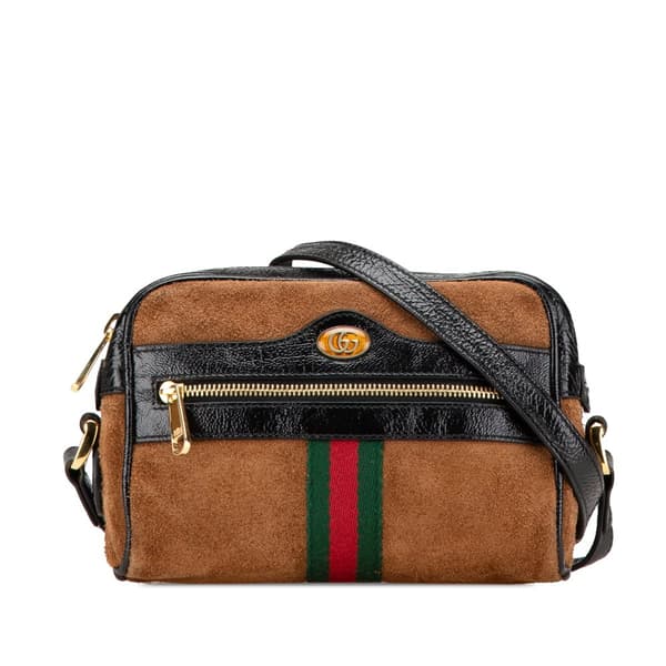 Pre-owned Gucci Mini Suede Ophidia Crossbody Brown
