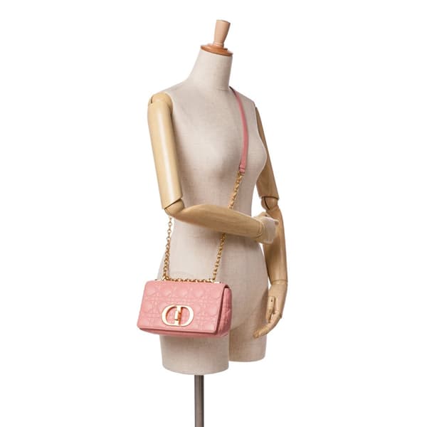 Pre-owned Dior Small Grained Calfskin Cannage Caro Bag Pink