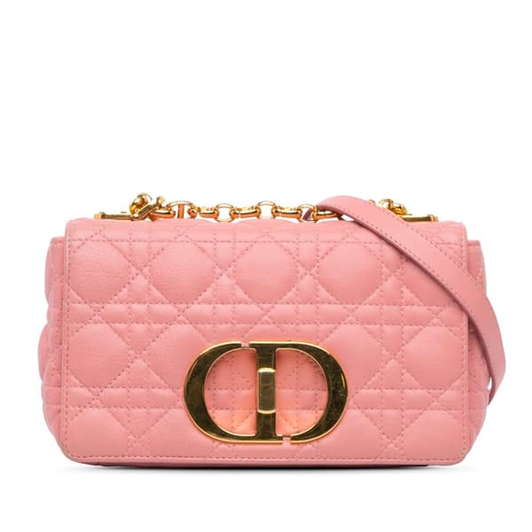 Pre-owned Dior Small Grained Calfskin Cannage Caro Bag Pink