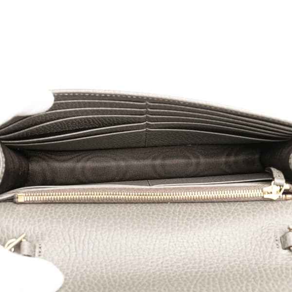 Pre-owned Gucci Leather Interlocking G Dollar Wallet on Chain Gray