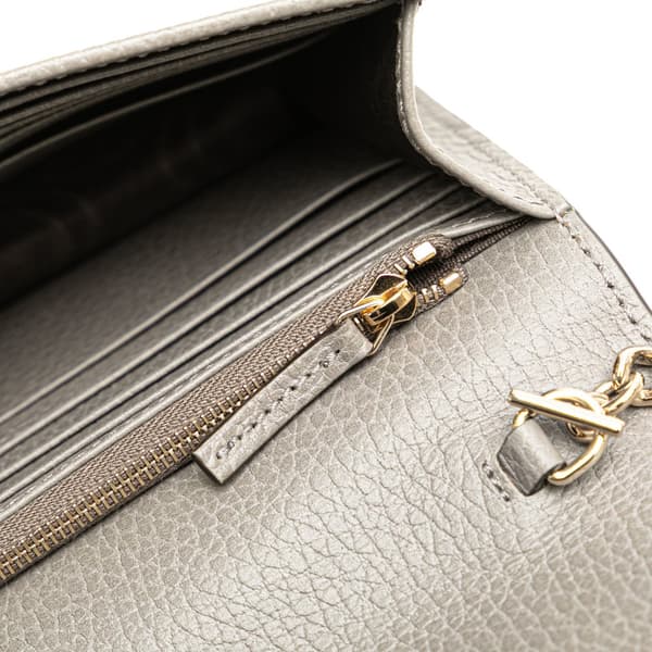Pre-owned Gucci Leather Interlocking G Dollar Wallet on Chain Gray