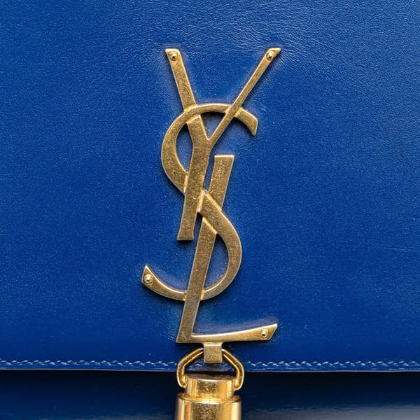 Pre-owned Saint Laurent Medium Smooth Calfskin Monogram Kate Tassel Crossbody Blue