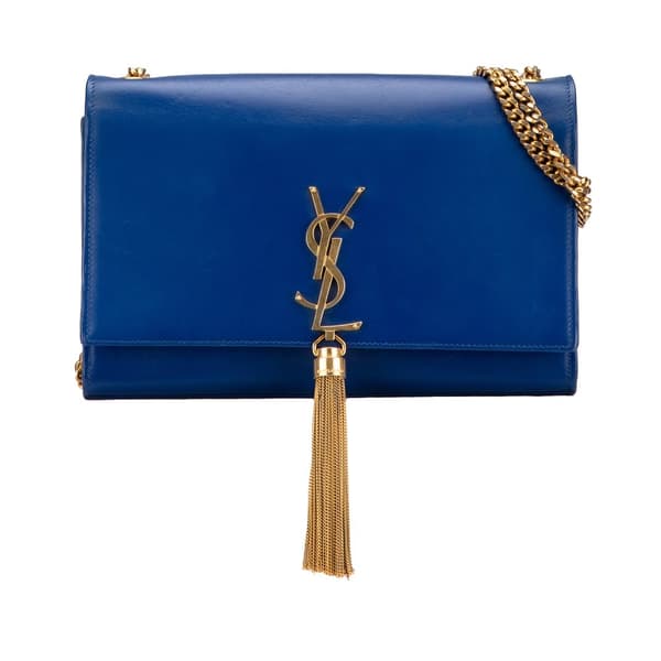 Pre-owned Saint Laurent Medium Smooth Calfskin Monogram Kate Tassel Crossbody Blue