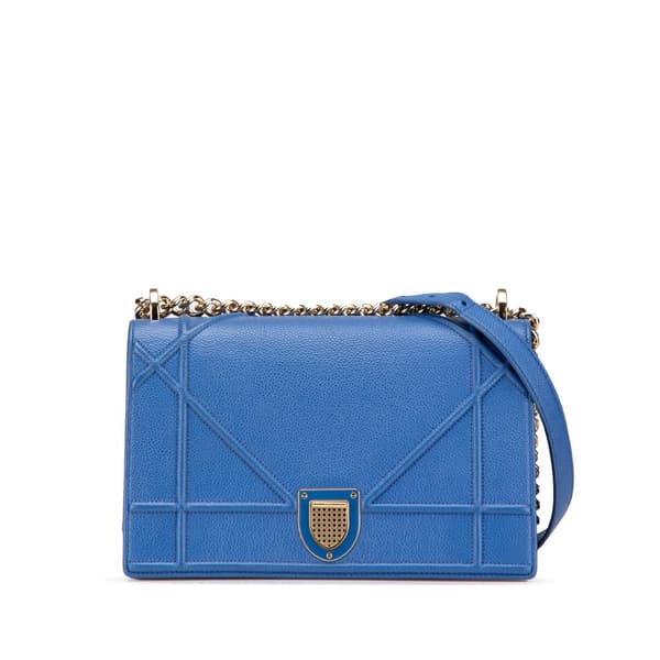 Pre-owned Dior Medium Grained Calfskin Diorama Flap Blue